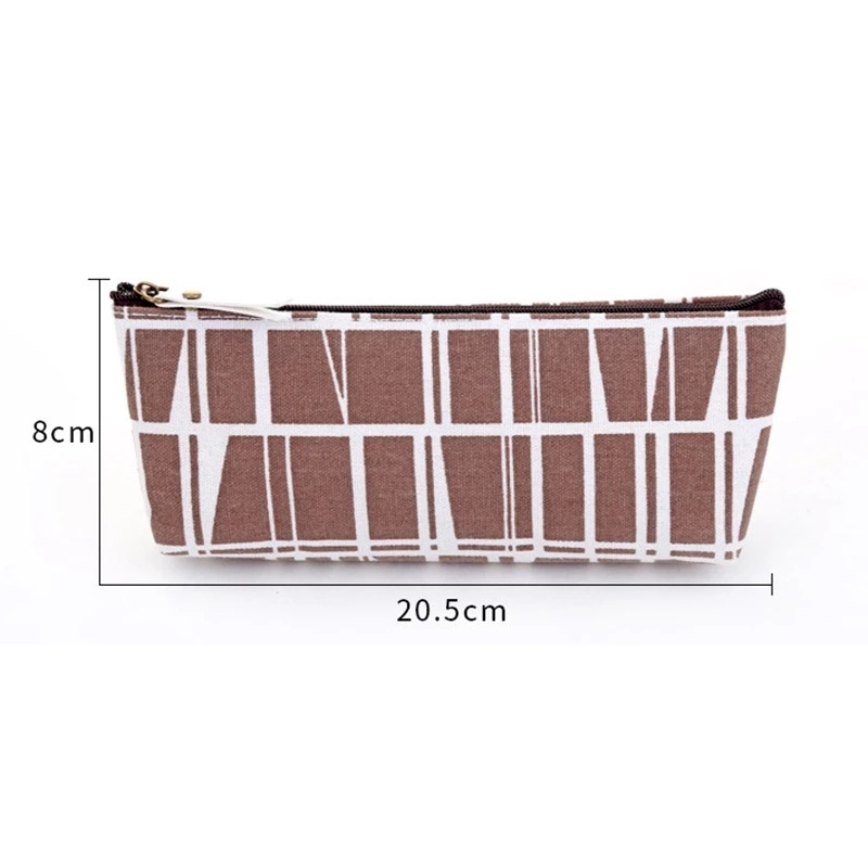 1 Túi Đựng Bút Bằng Vải Bạt Dày Kẻ Sọc Caro Có Khóa Kéo Sức Chứa Lớn Sáng Tạo