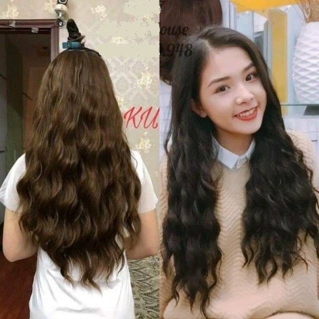 Tóc Giả Kẹp Chữ U Xoăn Trục Dài ôm 3/4 đầu