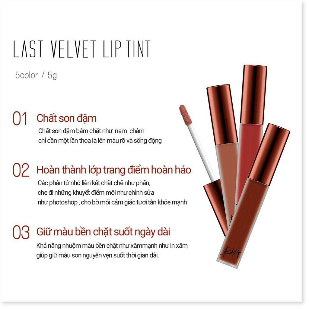 [Mã giảm giá] [Mã 66FMCGSALE hoàn 8% xu đơn 500K] Son kem lì BBIA mịn lì Last Velvet Lip Tint BBIA01