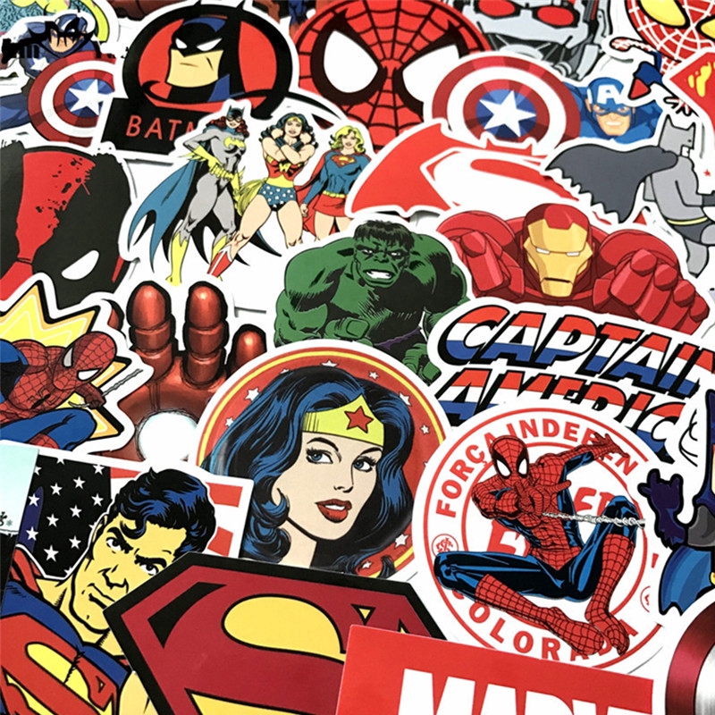 50PCS Marvel Superhero Sticker Waterproof Laptop Suitcase Cartoon Movie Avengers Stickers Child's Gifts