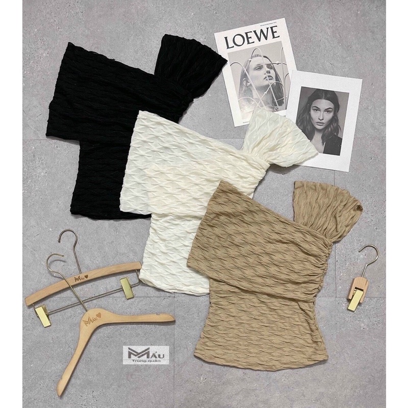 (Siêu Hót ) Áo sóng nhăn lệch vai siêu tôn dáng sang chảnh (kèm ảnh thật ) | BigBuy360 - bigbuy360.vn