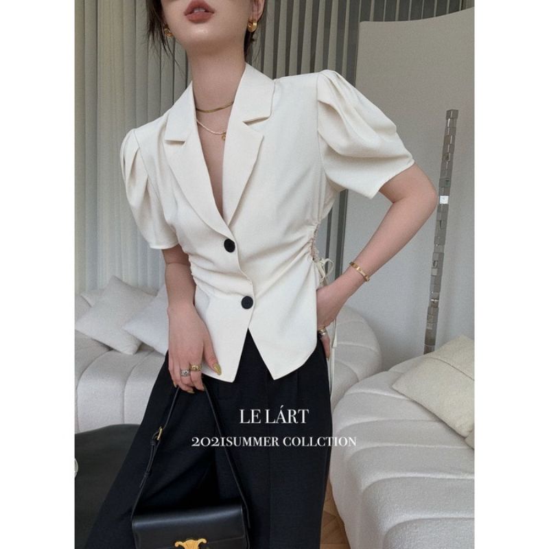 Áo Cut out Rút Nhún Eo Phong Cách Retro Sang Trọng