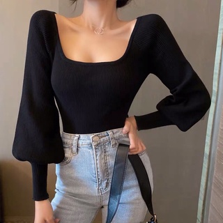 Áo len cổ vuông tay bồng T0200