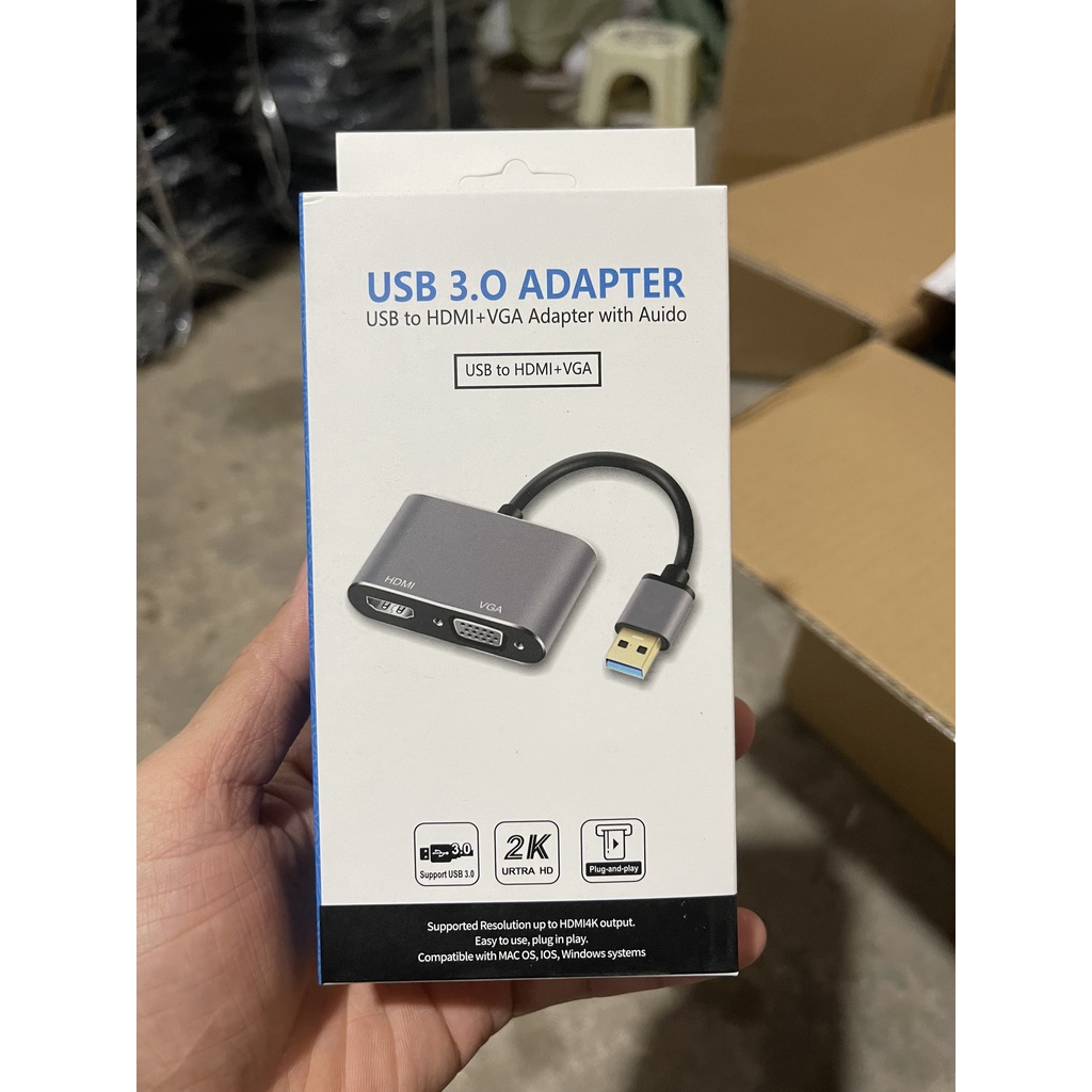 Cáp chuyển USB 3.0 to VGA + HDMI hỗ trợ Full HD chính hãng ARIGATO - PhukienTND