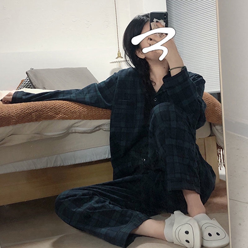 Bộ đồ ngủ nữ họa tiết sọc caro phong cách Nhật Bản thoải mái