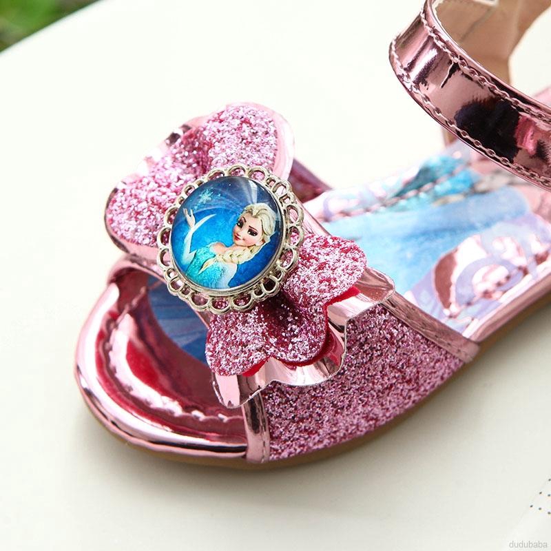 Giày Sandal Da Bóng Đế Bằng Cho Bé Gái