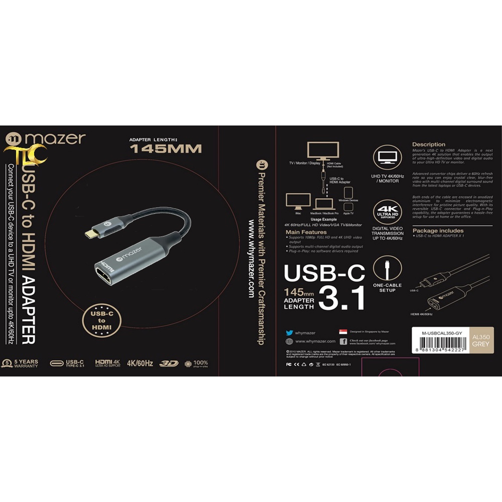 BỘ CHUYỂN ĐỔI MAZER ALU USB-C TO HDMI 4K/60HZ ADAPTER
