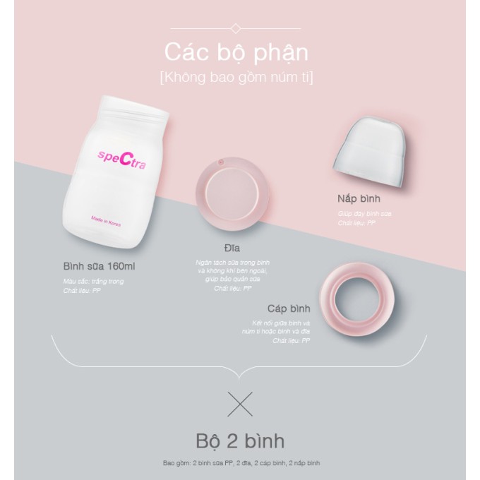 2 - 4 BÌNH TRỮ SỮA PP CỔ RỘNG CAO CẤP SPECTRA 160ML