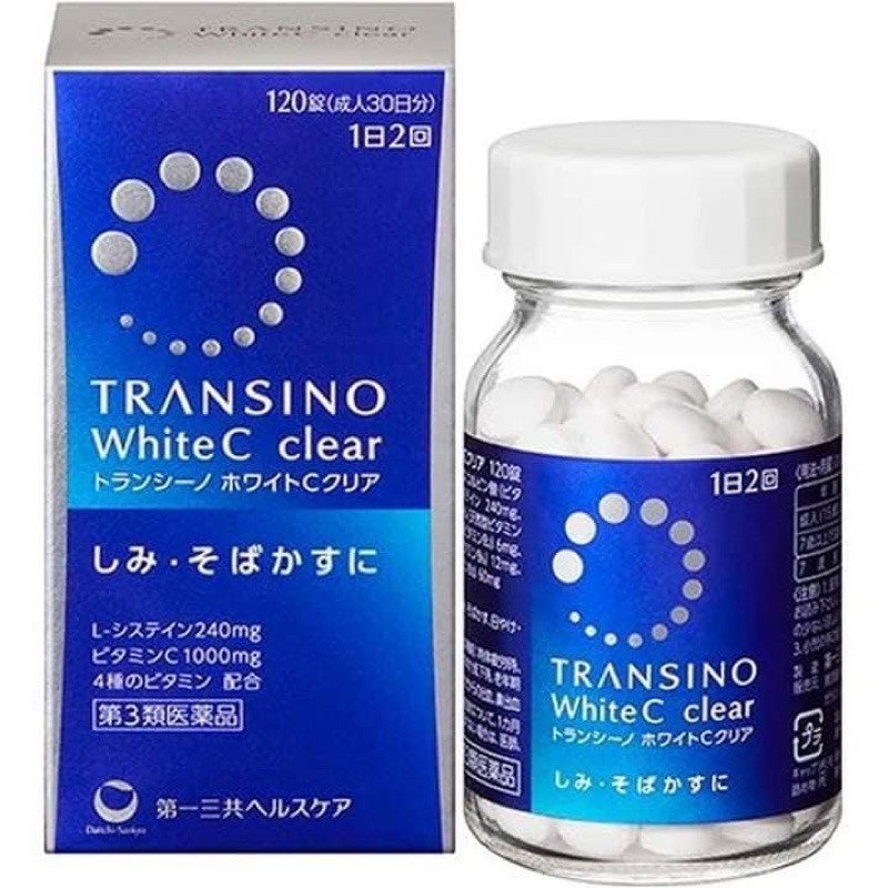 [Mã 66FMCGSALE hoàn 8% xu đơn 500K] Viên Uống Transino White C Xanh 120 viên Nhật Bản trắng da, mờ thâm nám