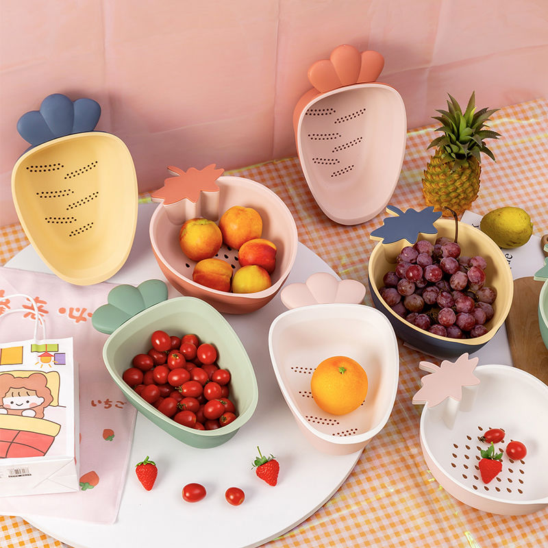 【Really Stock】Fruit basket home Double Layer Drain Wash plate cute kitchen sink drain basket plastic fruit storage tray