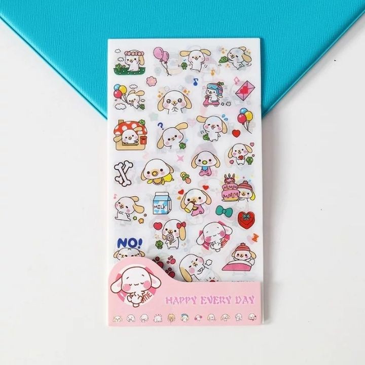 Combo 6 Miếng Dán Trang Trí Sticker Trang Trí Sticker Happy Dog Phong Cách Hàn Quốc Dễ Thương Cho Bé