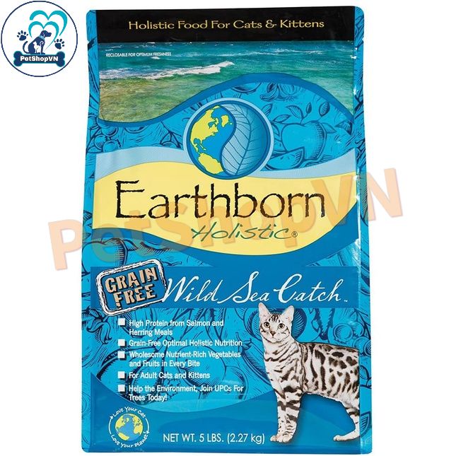 Thức Ăn Cho Mèo Hạt EARTHBORN HOLISTIC WILD SEA CATCH Bao 2Kg Vị Cá Hồi & Cá Trích