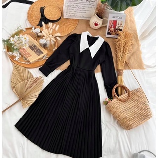 Đầm dập ly phối cổ trắng