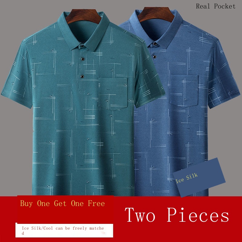 Áo polo Tay Ngắn Màu Trơn Bằng Lụa Lạnh Khô Nhanh Thời Trang Mùa Hè Hàng Mới Dành Cho Bạn Nam Trung Niên