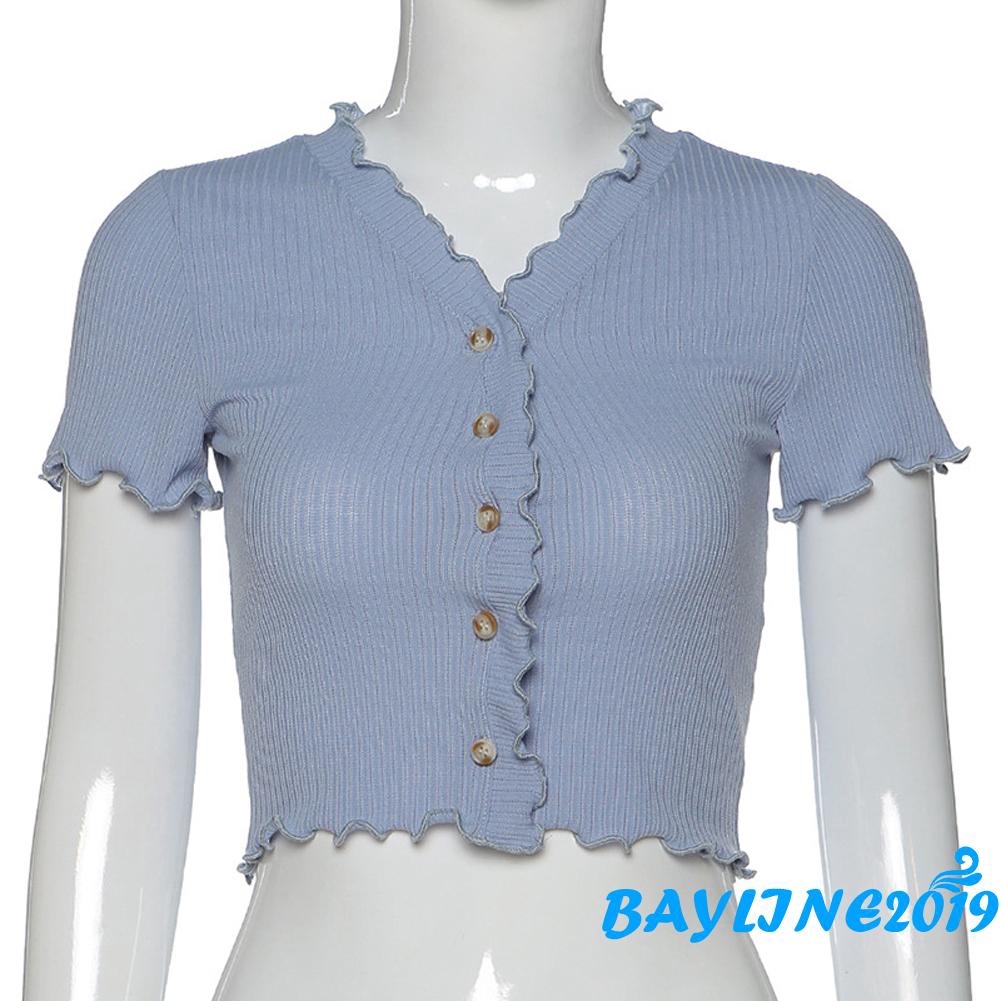 Áo Cardigan Tay Ngắn Phối Nút Xinh Xắn Cho Nữ