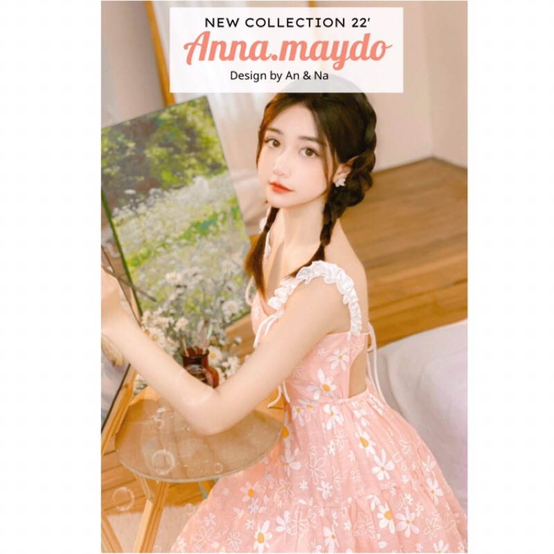VÁY XOÈ 2 DÂY CỘT NƠ - 🌸 XANH/ HỒNG HOA - ANNA.MAYDO
