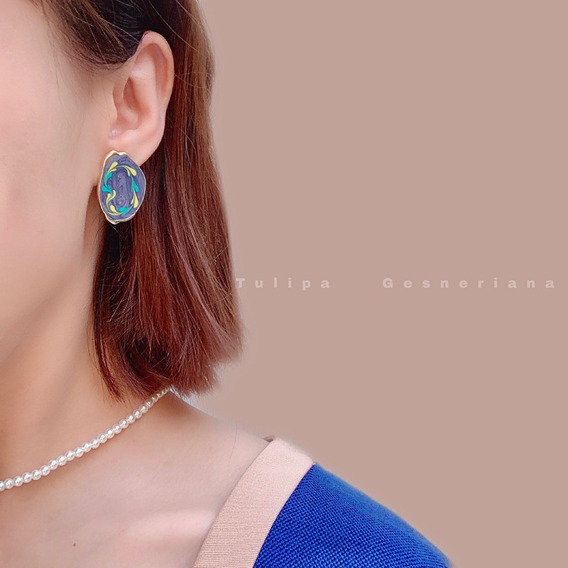 Original art graffiti oil painting earrings handmade smudge asymmetric earrings ear clip A760