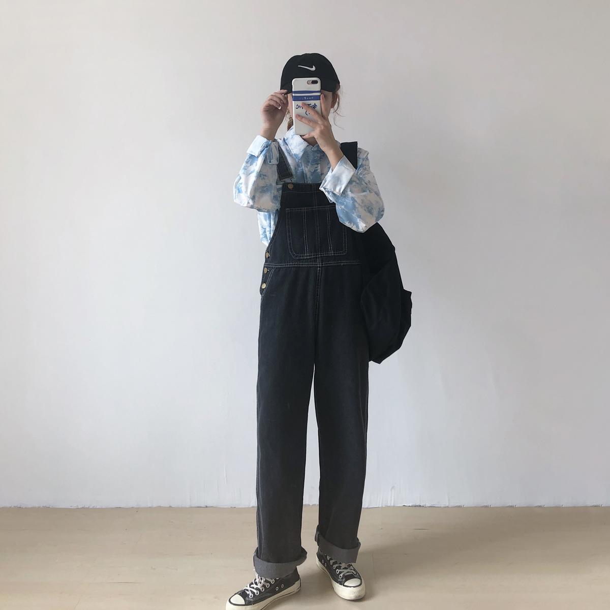 Autumn bib female Korean version loose 2020 new high waist wide leg trousers summer student bf small | BigBuy360 - bigbuy360.vn