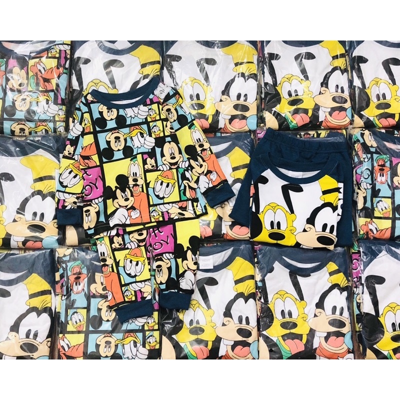 Set 2 bộ cotton dài tay mickey donal cho bé trai size từ 10-24 cân