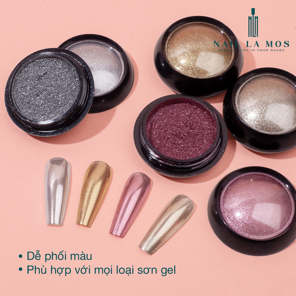 Set bột tráng gương nail 6 màu óng ánh - Nhũ trang trí móng nhiều màu