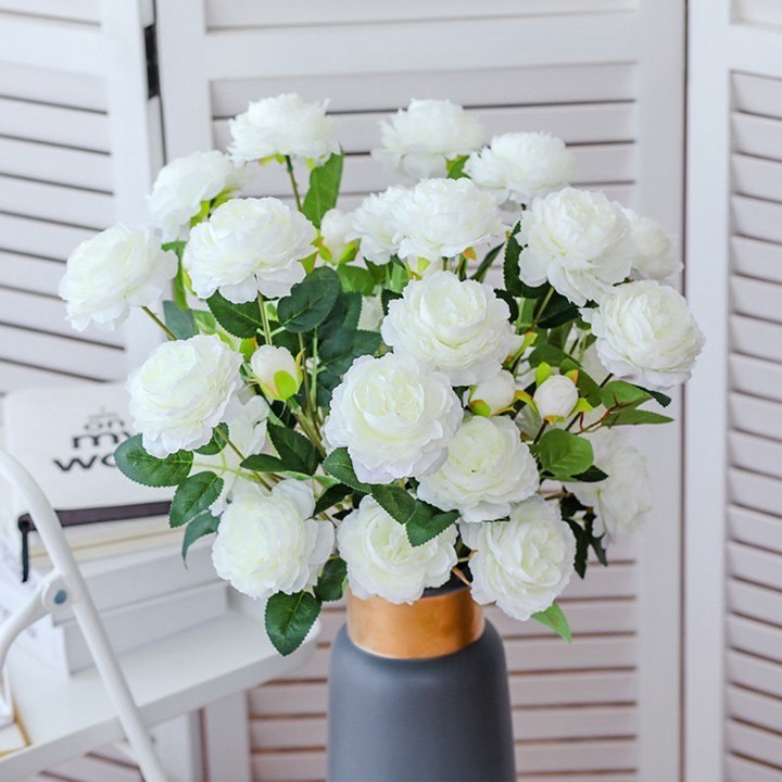 Hoa Lụa Trang Trí FreeShip Hoa Hồng Mẫu Đơn Cao Cấp Cành 2 Bông TTo 8cm 1 Nụ