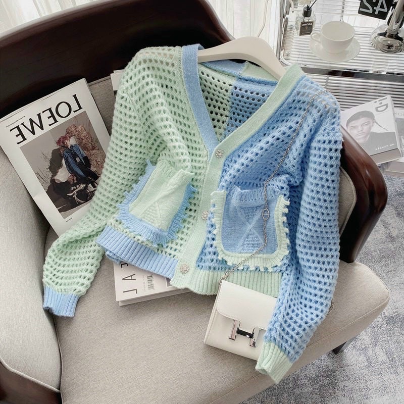 Áo khoác len cadigan phối màu đậm nhạt siêu iêu, len sợi siêu dày dặn