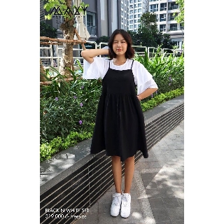 Đầm - black n white set - set đầm gồm áo + đầm 2 dây