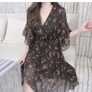 Váy voan hoa nhí đen trắng
