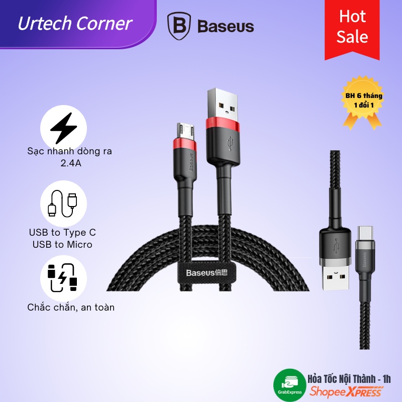 Cáp sạc chân micro USB V8 Cafule Baseus Urtechcorner chiều dài 1m/3m dây bện chống đứt gãy cho Samsung/Oppo