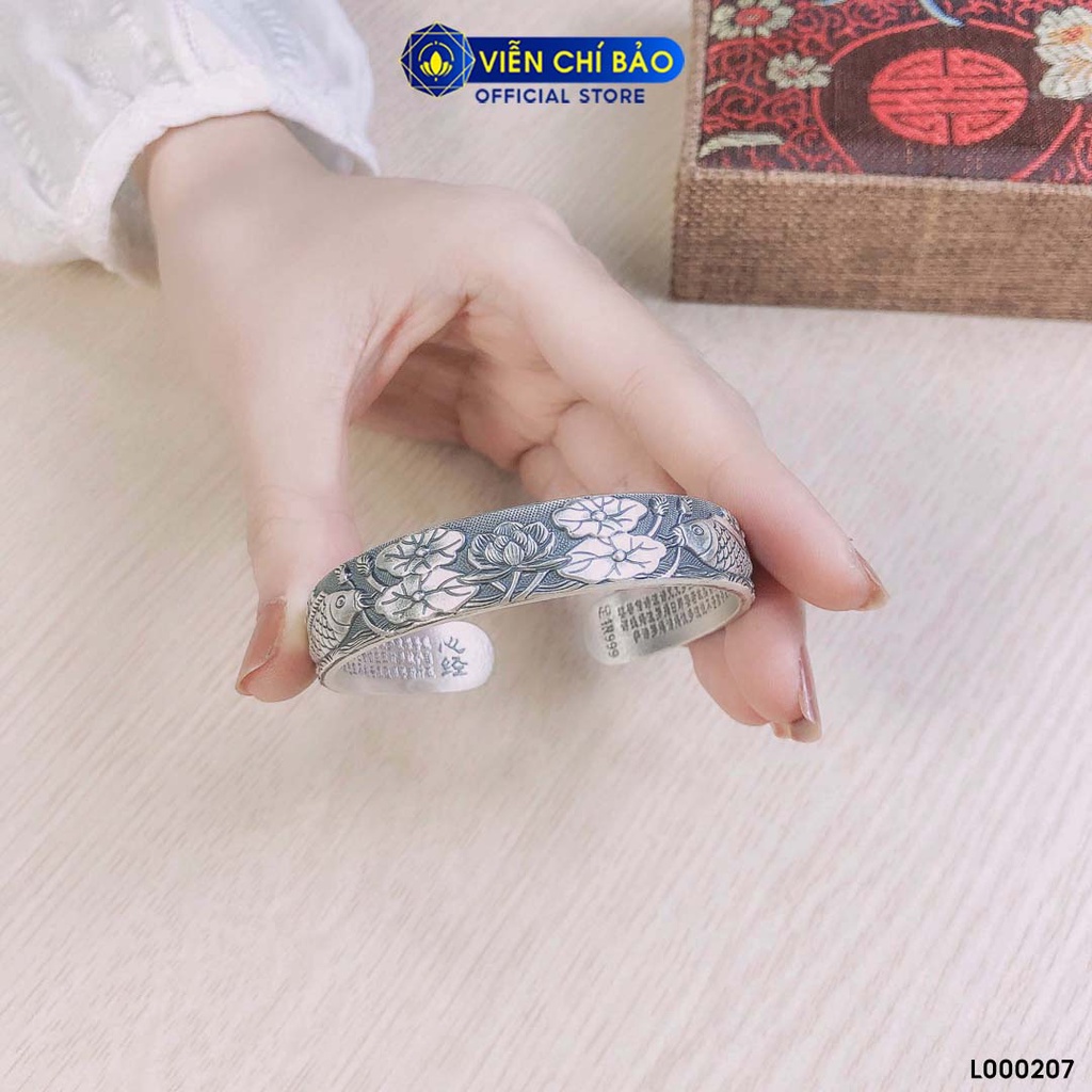 Kiềng tay bạc nữ Cá chép hoa sen Bát Nhã Tâm Kinh bạc Thái 925 thời trang phụ kiện trang sức nữ Viễn Chí Bảo L000207