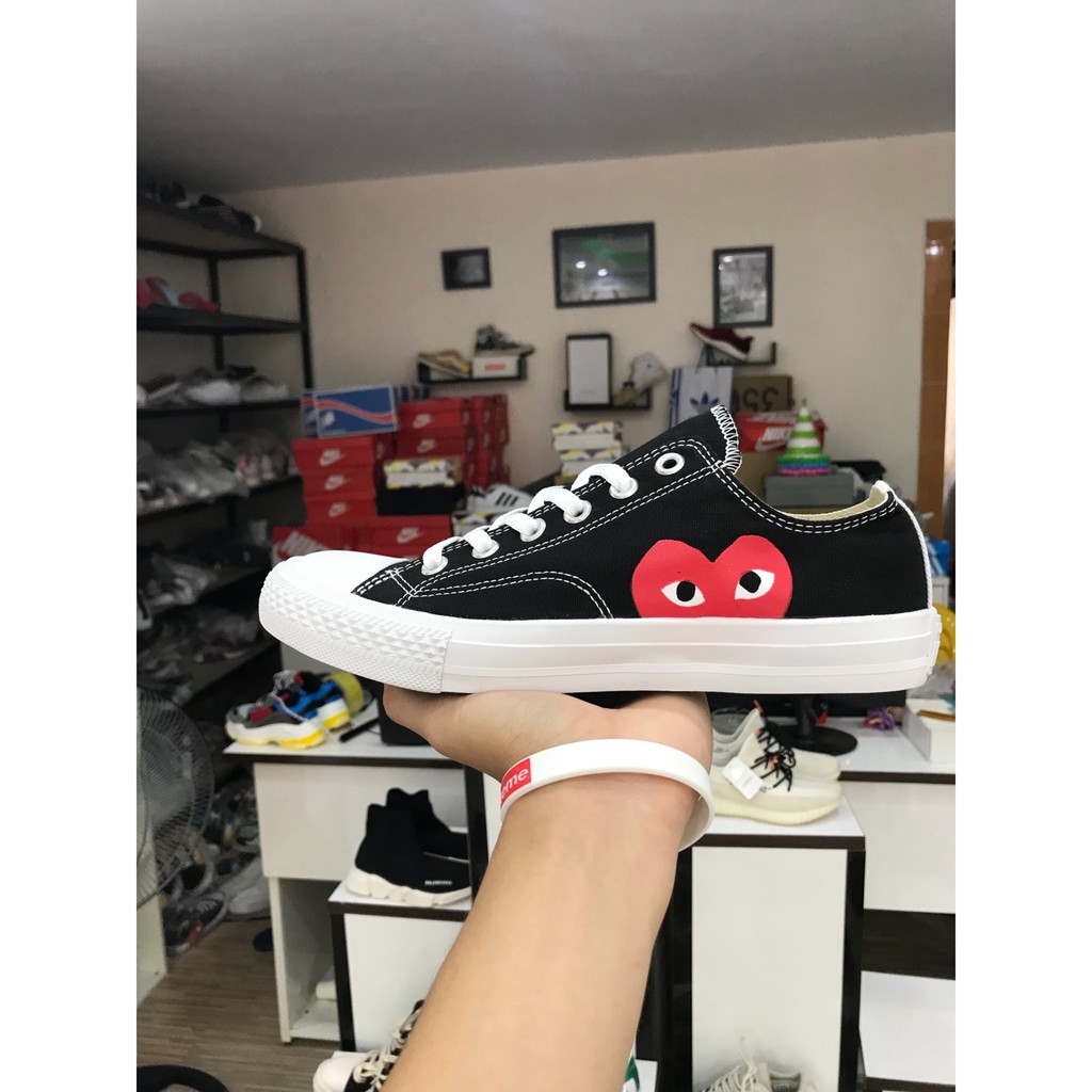 Giày Converse CDG Play Heart cổ thấp đen - Full Box, Tag