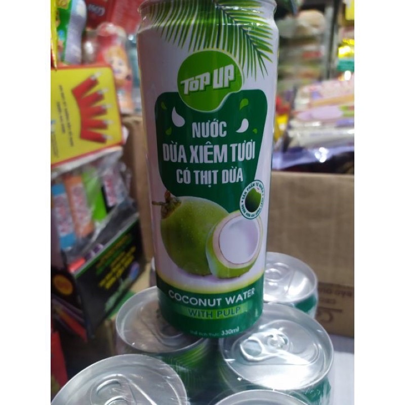 Thùng 24lon, nước dừa xiêm tươi,có thịt dừa-TOPUP