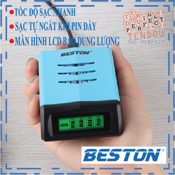 Bộ Sạc Nhanh Cho Đồ Chơi Đa Năng Pin AAA Beston C9001 Có Màn LCD Cao Cấp