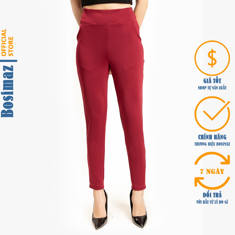 Quần Legging Nữ Bosimaz MS114 dài túi trước màu đỏ cao cấp, thun co giãn 4 chiều, vải đẹp dày, thoáng mát không xù lông.