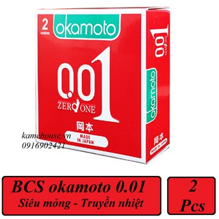 Bao Cao su Okamoto 0.01 PU Siêu mỏng Truyền Nhiệt Nhanh Hộp 2 Cái