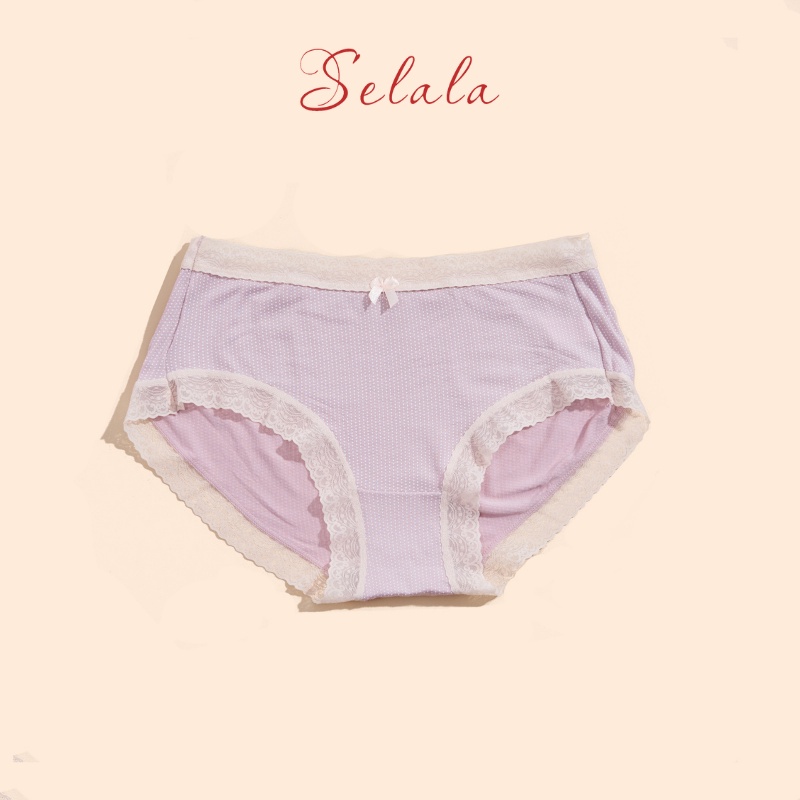 Quần Lót Nữ Cotton Selala Viền Ren Phối Nơ Họa Tiết Siêu Cute QC22