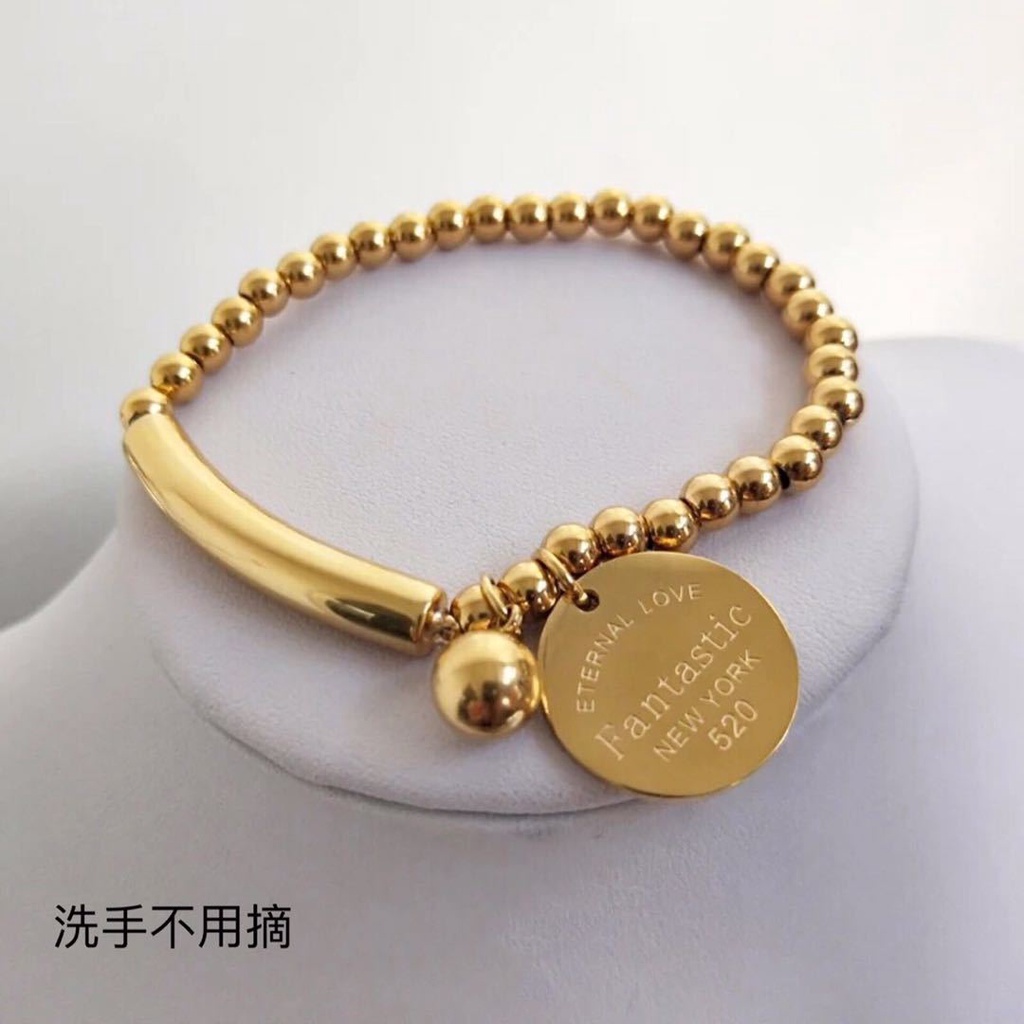 Vòng Tay Dây Thừng Co Giãn Xỏ Hạt Tròn/Mặt Cười/Chữ/Trái Tim/Chữ Bằng Thép Titan Không Phai Màu Không Bị Dị Ứng Cho Nữ