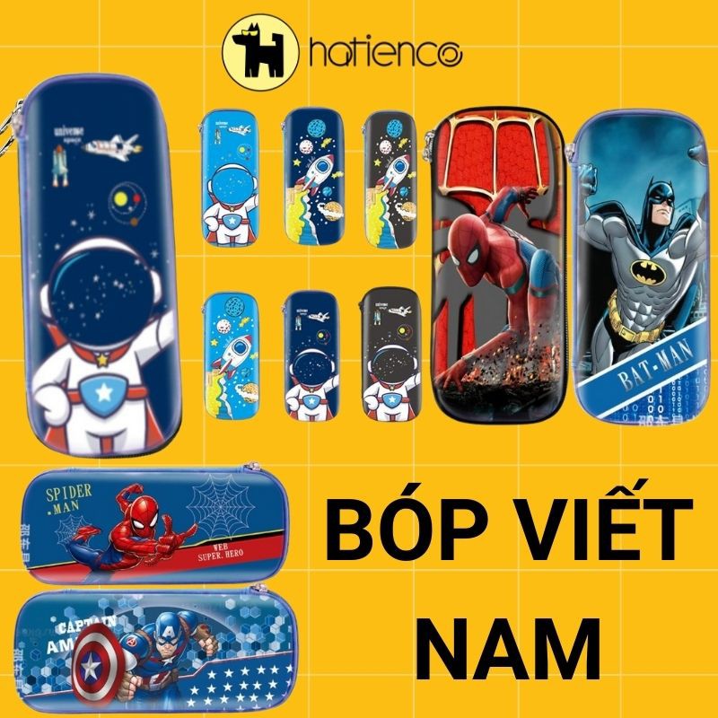 Bóp viết,hộp bút siêu nhân bé trai hộp nhựa cứng Eva cao cấp chống sốc,chống nước, captain, người nhện, phi hành gia