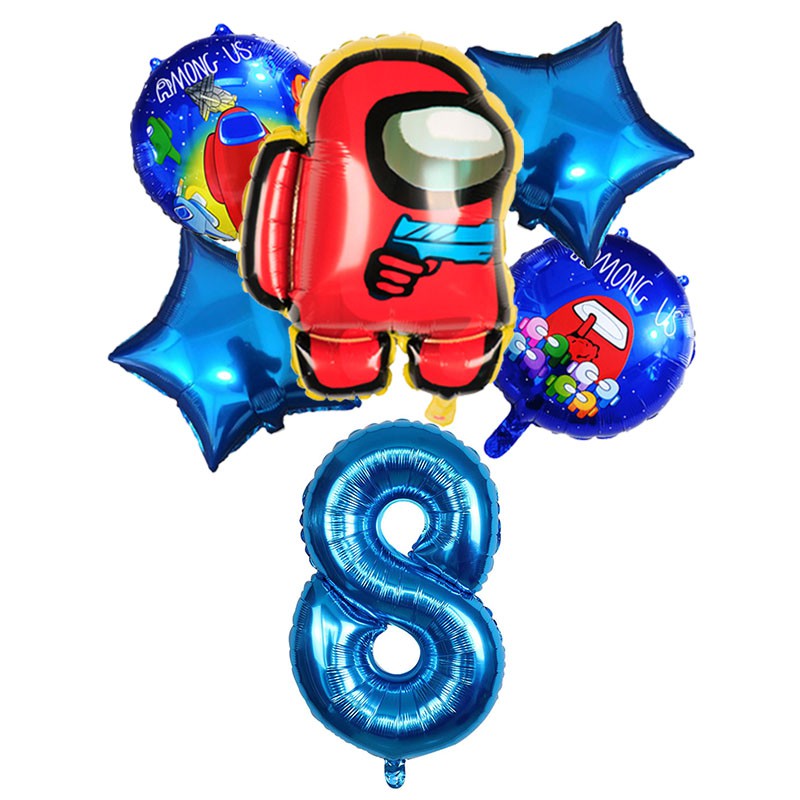 Set 6 Bong Bóng Lá Nhôm 32 Inch Chủ Đề Chữ Số Among-us Dùng Trang Trí Tiệc Sinh Nhật