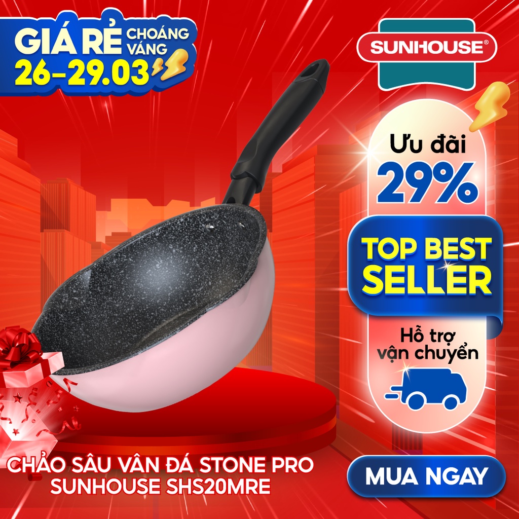 [Mã LIFEHL25 giảm 10% đơn350K] Chảo Sâu Vân Đá Stone Pro SUNHOUSE SHS20MRE