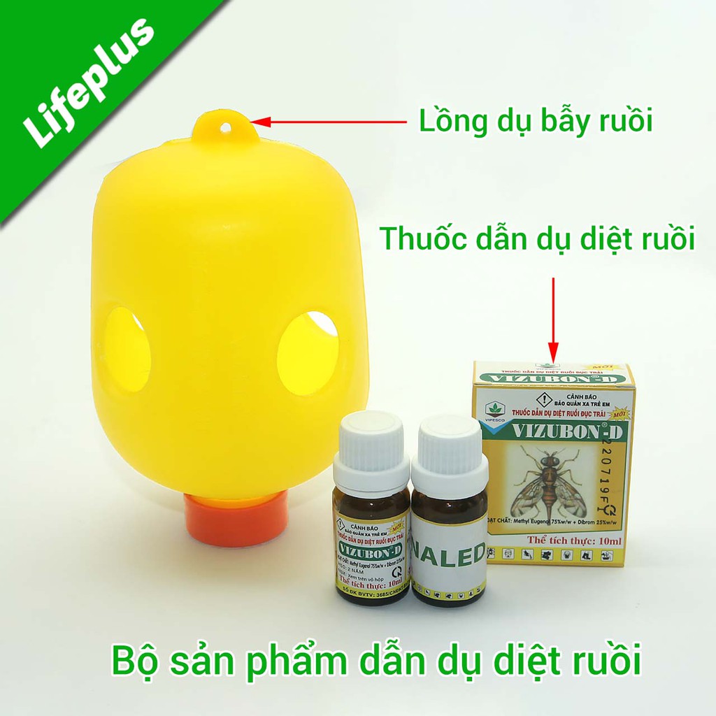 Bộ 5 Lồng dụ bẫy ruồi châm đục trái kèm 1 hộp (2 lọ) thuốc dụ diệt ruồi