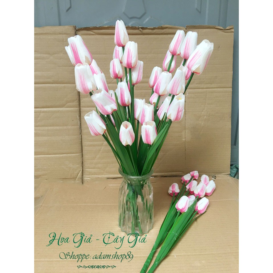 Hoa giả _ Hoa Tulip vải lụa 5 bông