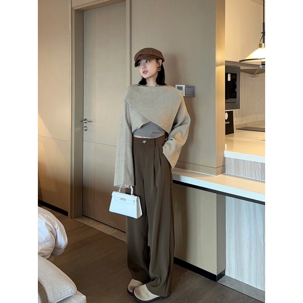 Áo Dệt Kim Tay Dài Dáng Rộng Phong Cách Hàn Quốc Hiện Có 4 Màu
