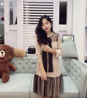 Váy nhung phối lưới (3 màu ảnh thật)