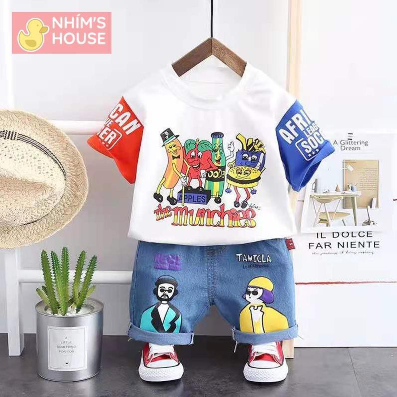 Summer new 0-5 year old suit boys two-color pure cotton t-shirt stitching graffiti t-shirt + two-pie