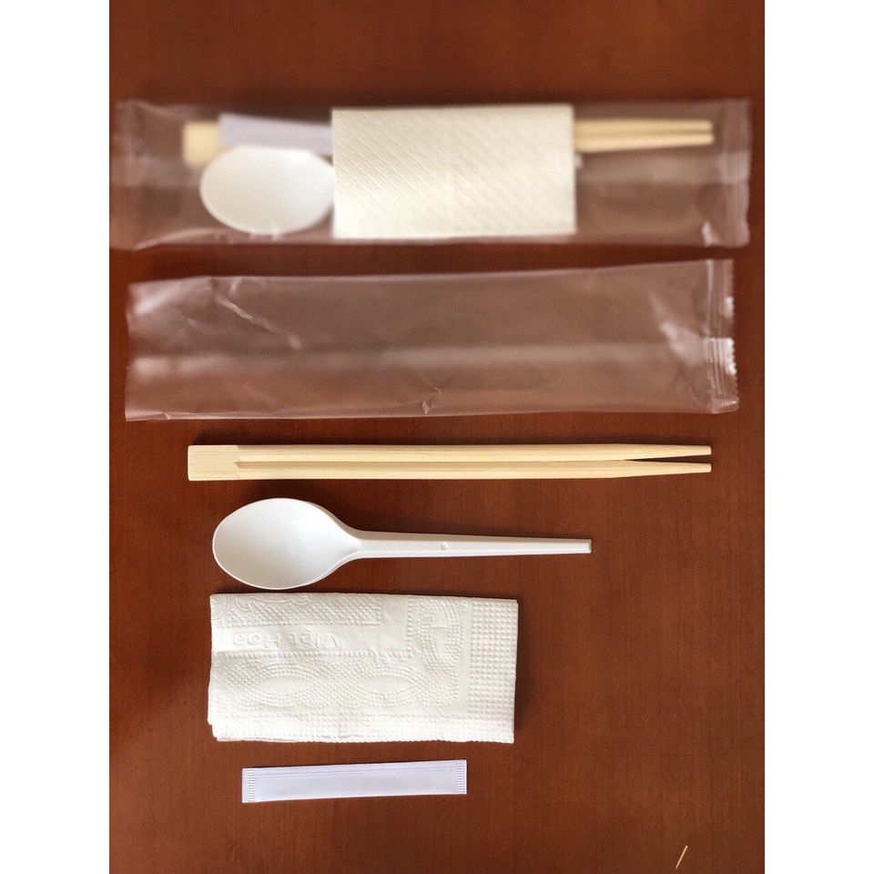100 SET thìa đũa giấy tăm dùng 1 lần cao cấp - Dùng cho tiệc, nhà hàng quán ăn.