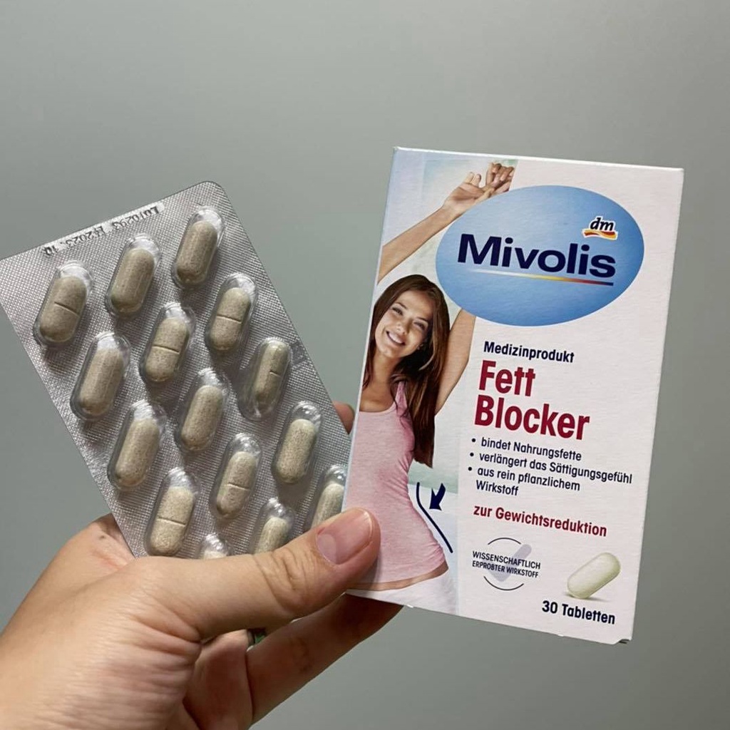 Viên giảm cân giảm mỡ bụng Fett Blocker Mivolis ngăn hấp thu chất béo và tinh bột, thanh lọc cơ thể, 30 viên-Nội địa Đức