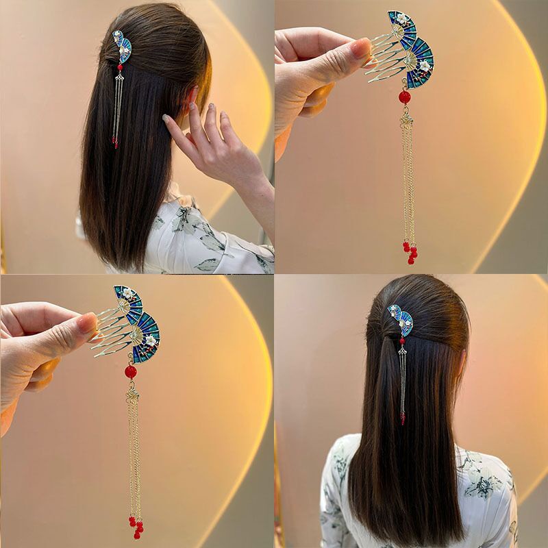 Trâm Cài Tóc Hình Bướm Đính Tua Rua Phong Cách Trung Hoa