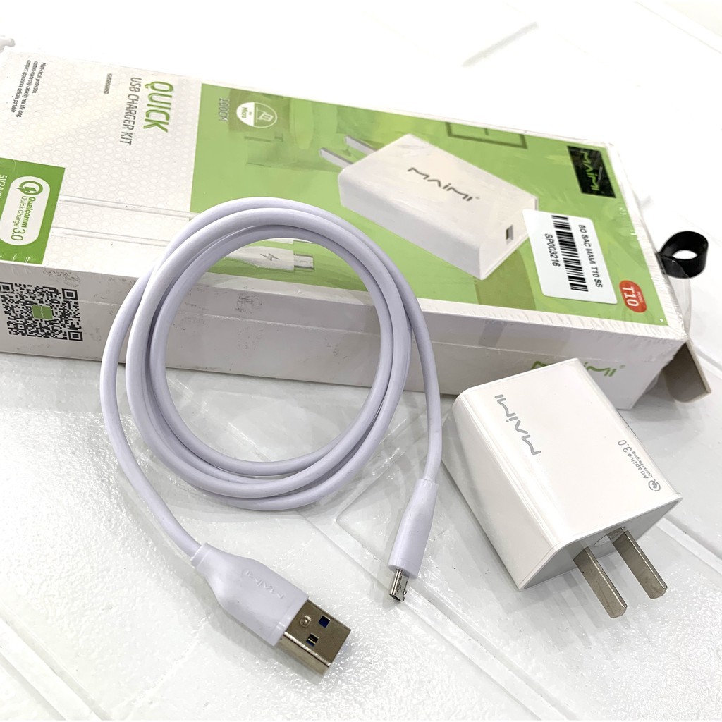 Bộ sạc mami T10 gồm 1 củ sạc và 1 dây sạc cho mọi loại điện thoại