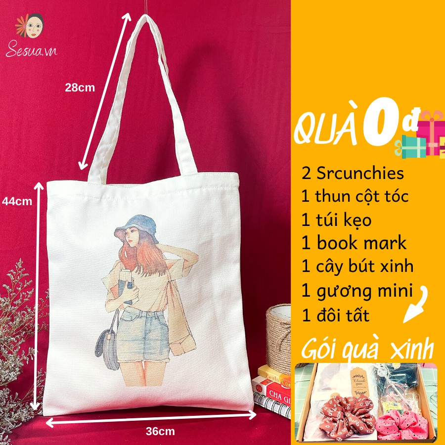 [Túi Thiết Kế-Fullbox quà tặng] Túi TOTE vải Canvas đeo vai phong cách hàn quốc, form unisex vintage - Girl cá tính